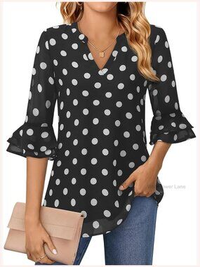Flutter 3/4 Sleeve Chiffon Blouse Double Layer Business Work Tunic
